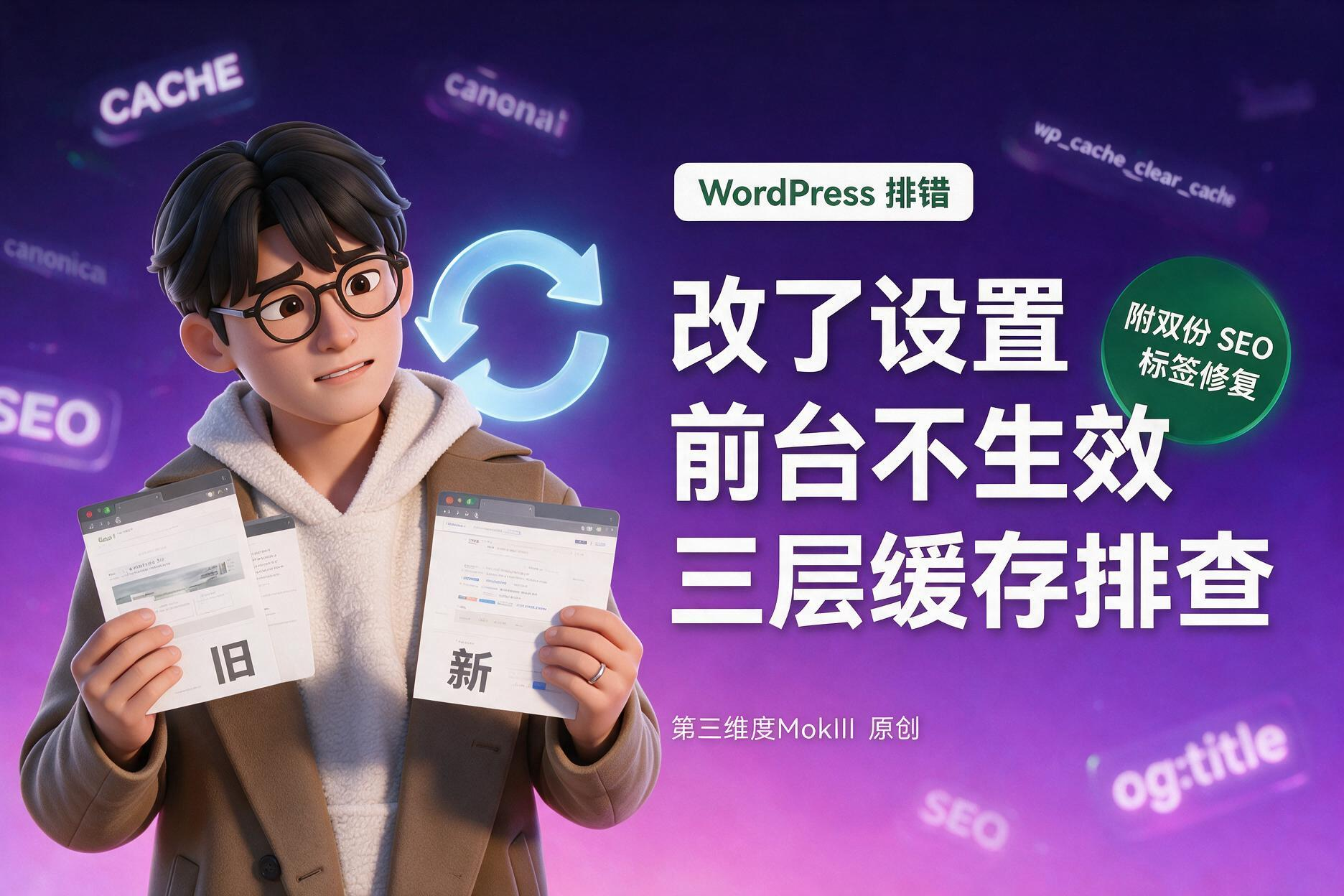 WordPress 改了设置前台不生效?三层缓存排查 + 双份 SEO 标签修复-第三维度MokIII