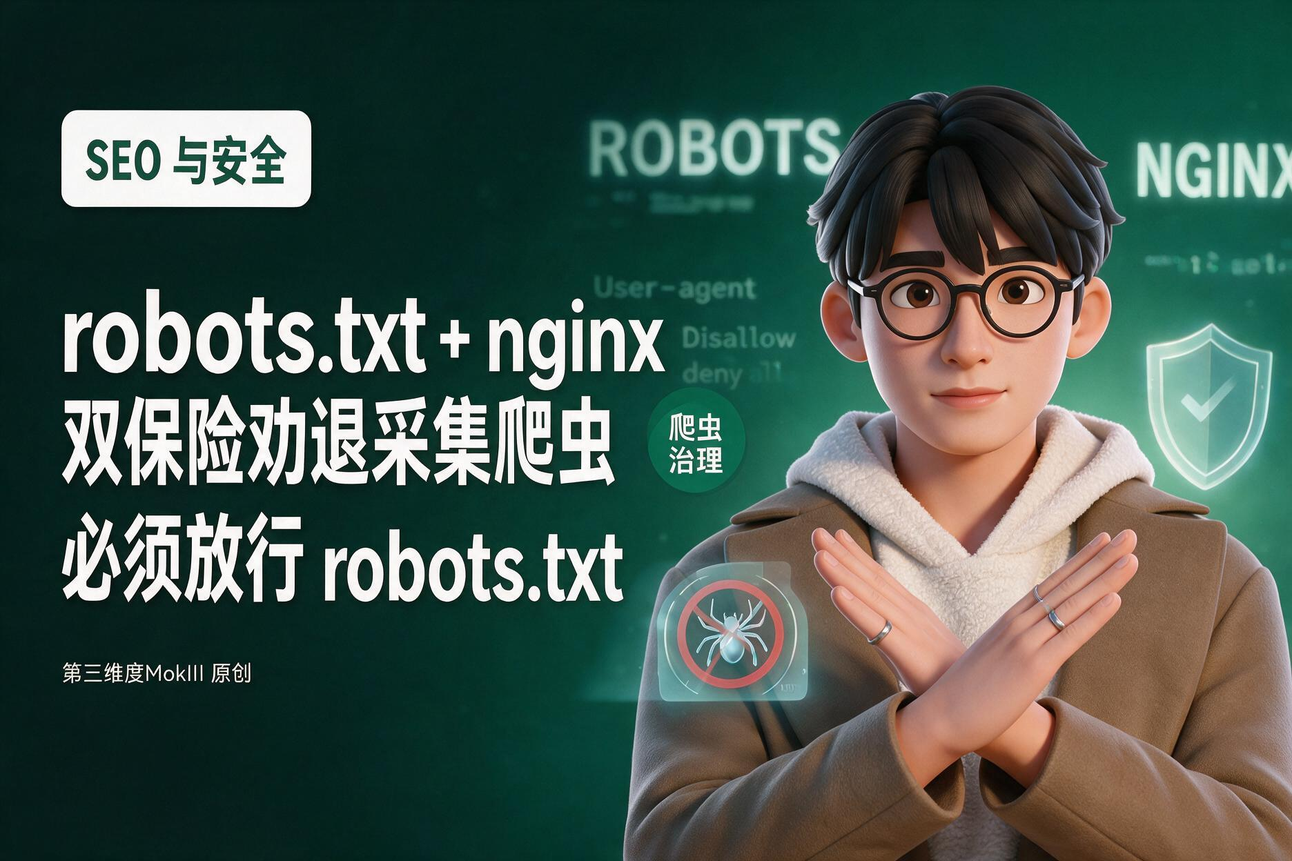 robots.txt + nginx 双保险劝退采集爬虫(附必须放行 robots.txt 的原因)-第三维度MokIII